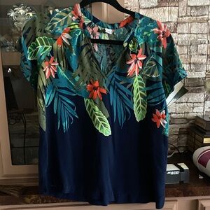 Old Navy Women's Tropical Floral Blouse - Green and Blue